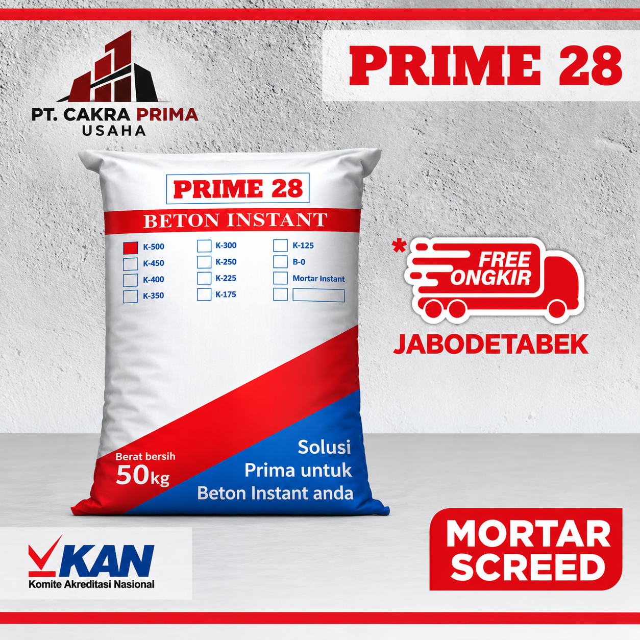 Mortar Screed Perata Lantai 50Kg - Prime 28 - cakraprimausaha.com