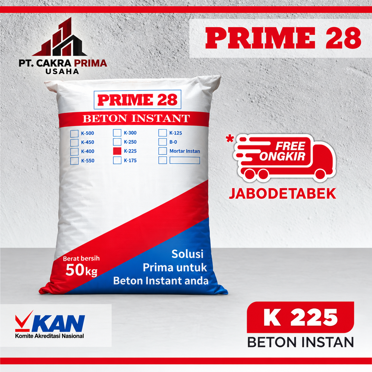 Beton Instan K225 Prime 28 50 Kg - cakraprimausaha.com