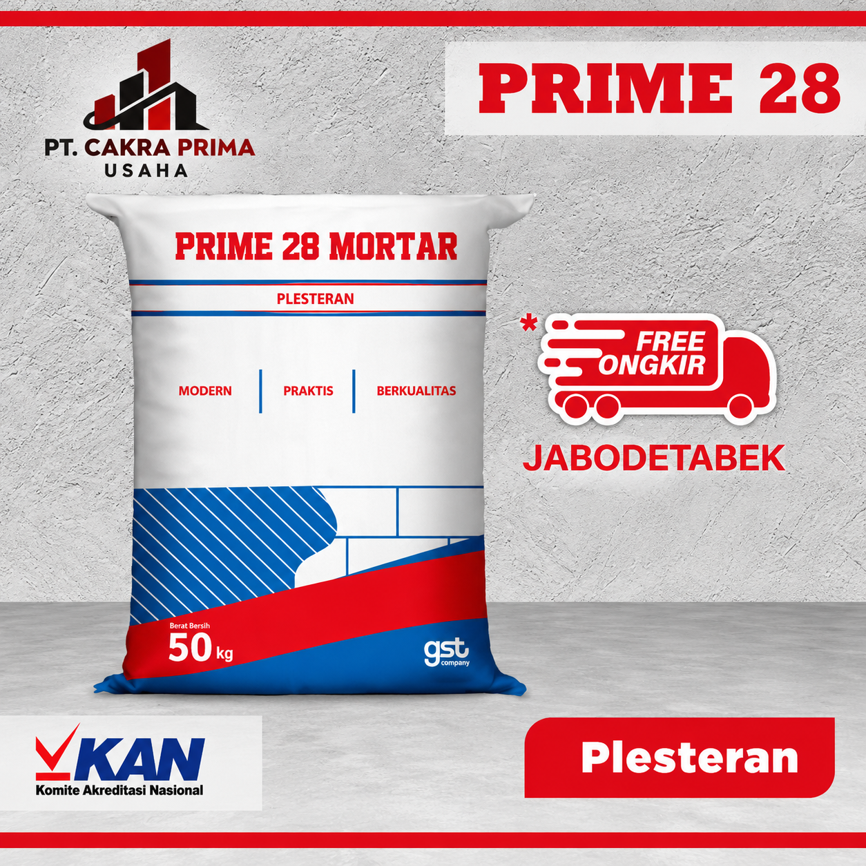 Mortar Plester Bata Ringan 50 Kg - Prime 28 - cakraprimausaha.com