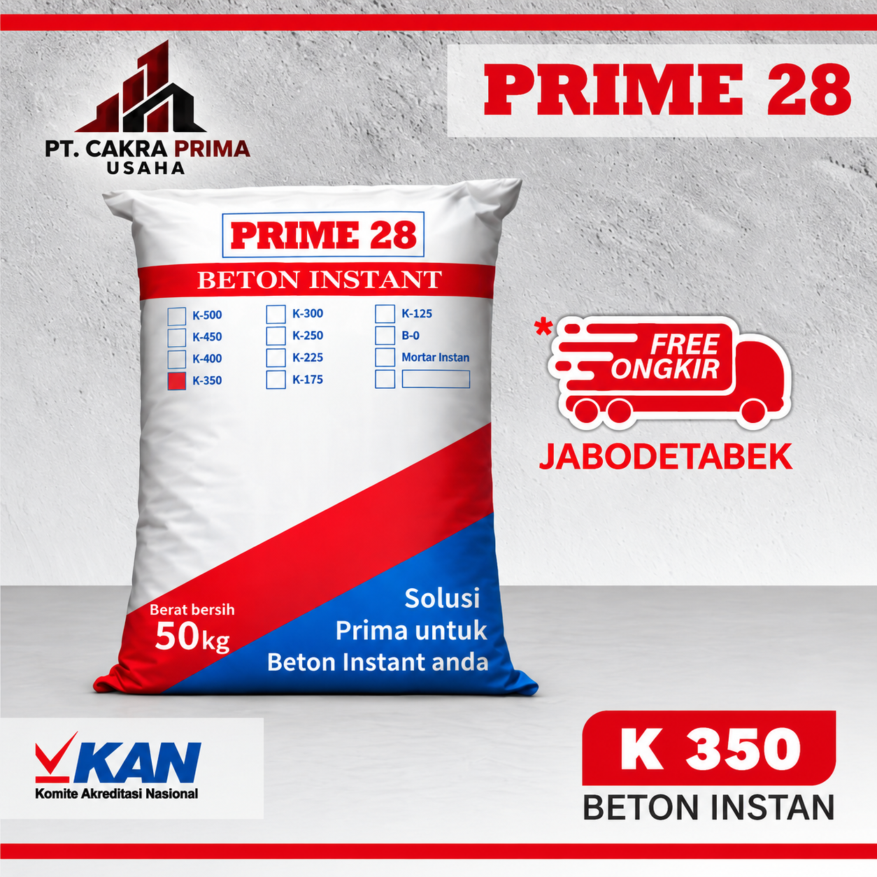 Beton Instan K350 Prime 28 50 Kg - cakraprimausaha.com