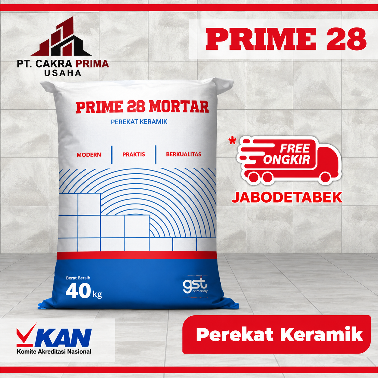 Mortar Perekat Keramik 40 Kg - Prime 28 - cakraprimausaha.com